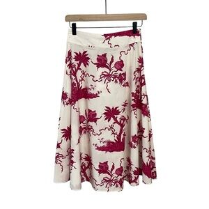 Tara Jarmon NWT Size 34 EU/US 2 Jeanette Ecru Magenta Floral Print A-Line Skirt